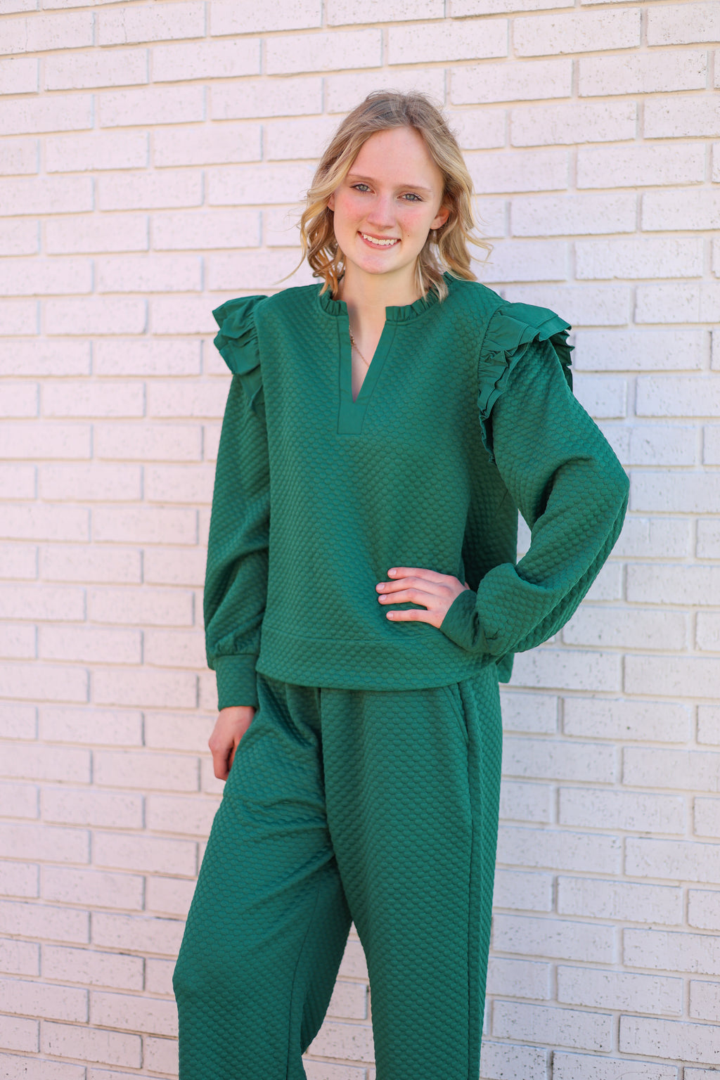 Green Textured 2PC Pant Set