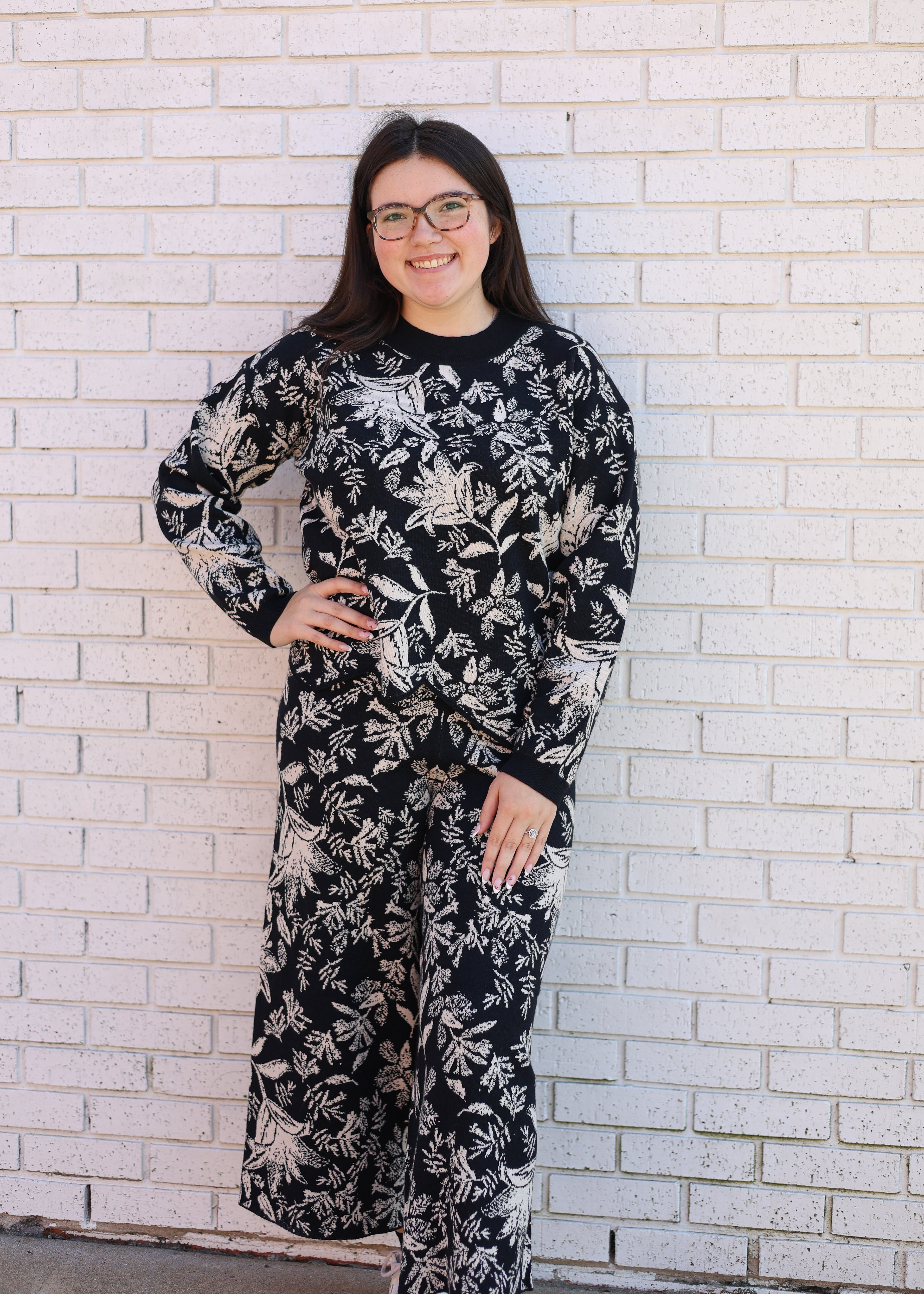 BLACK JACQUARD 2PC SWEATER & PANT SET