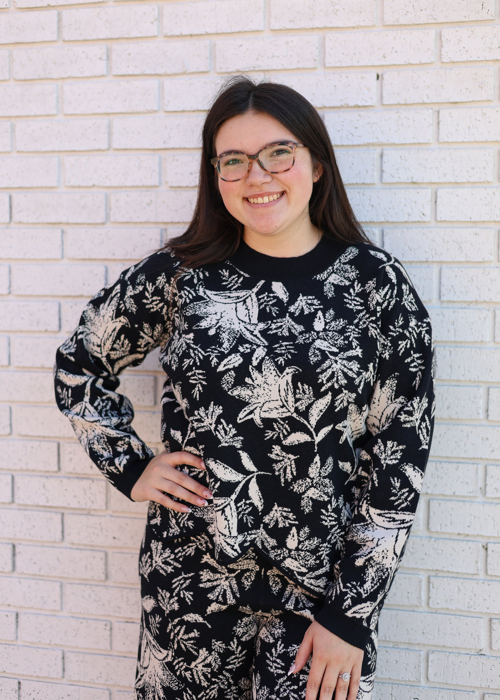 BLACK JACQUARD 2PC SWEATER & PANT SET