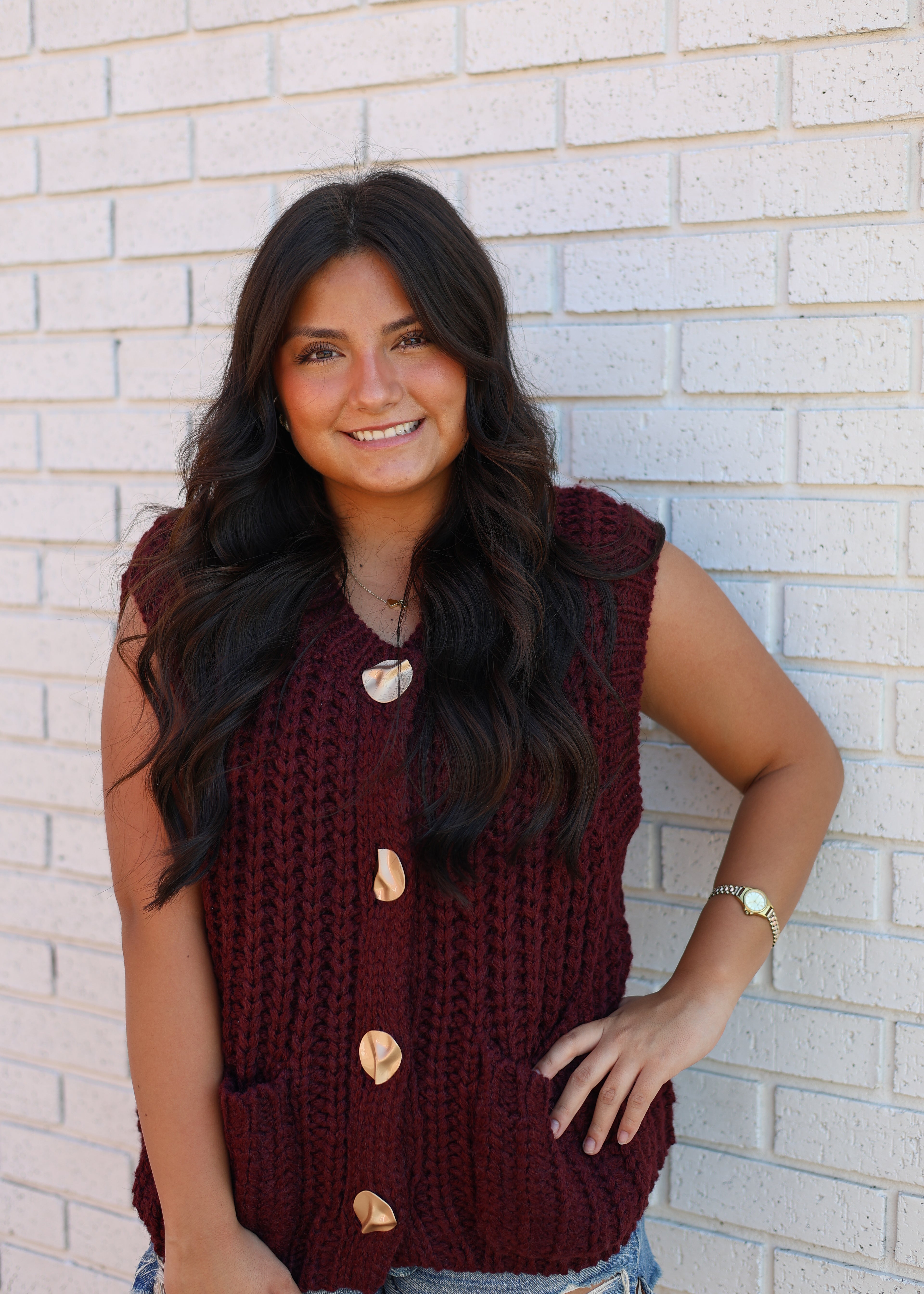 WINE CHUNKY KNIT SWEATER VEST