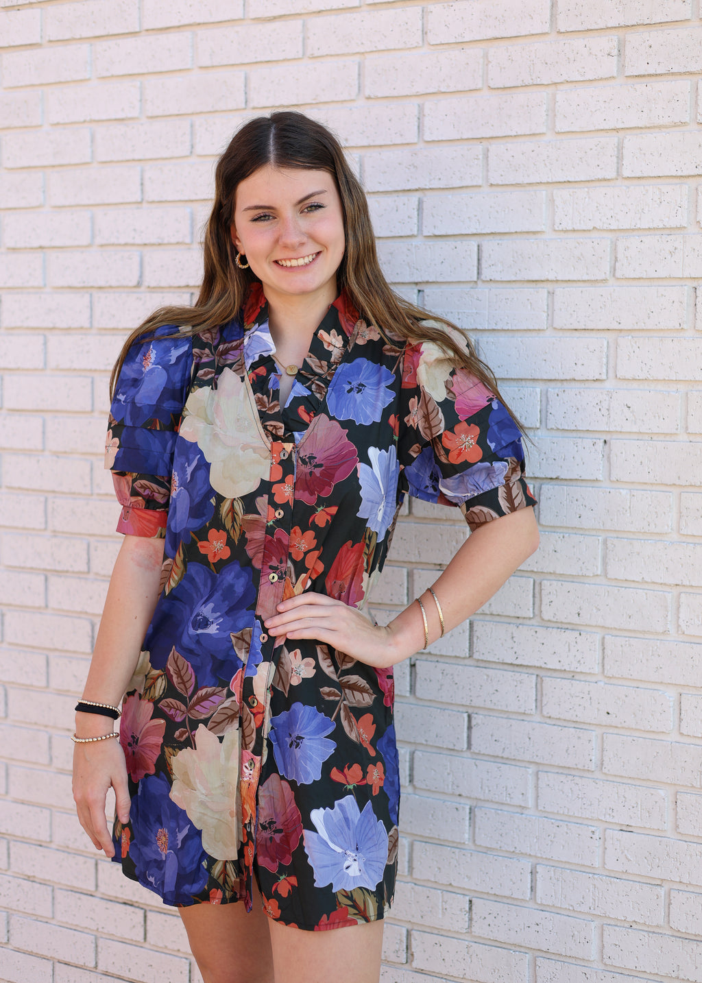 FLORAL PUFF SLEEVE MINI DRESS