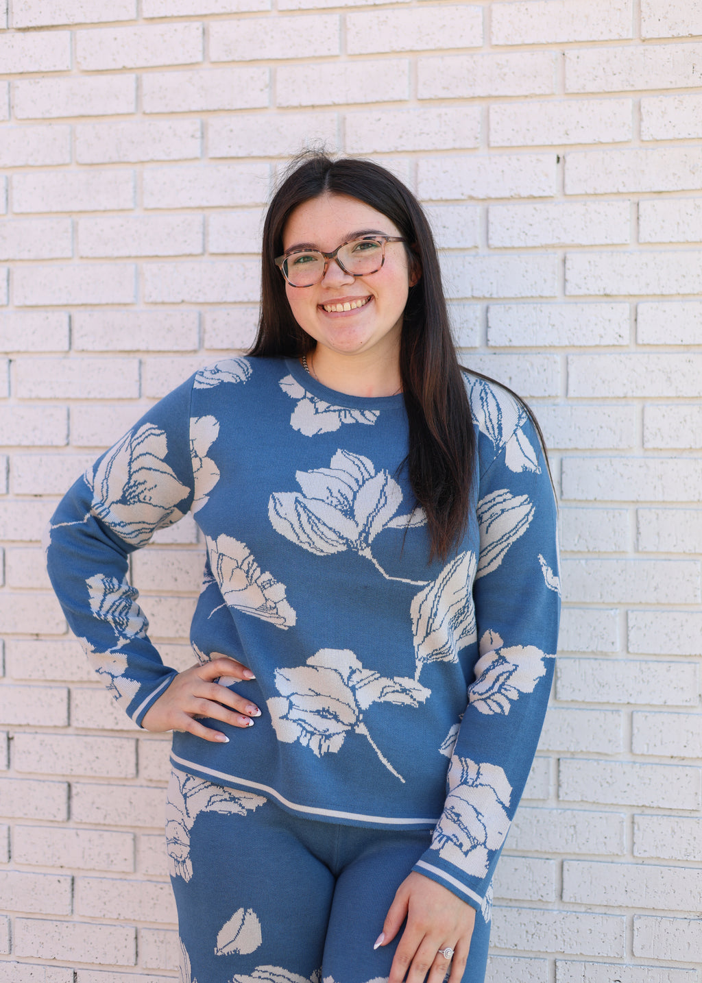 BLUE JACQUARD 2PC SWEATER & PANT SET