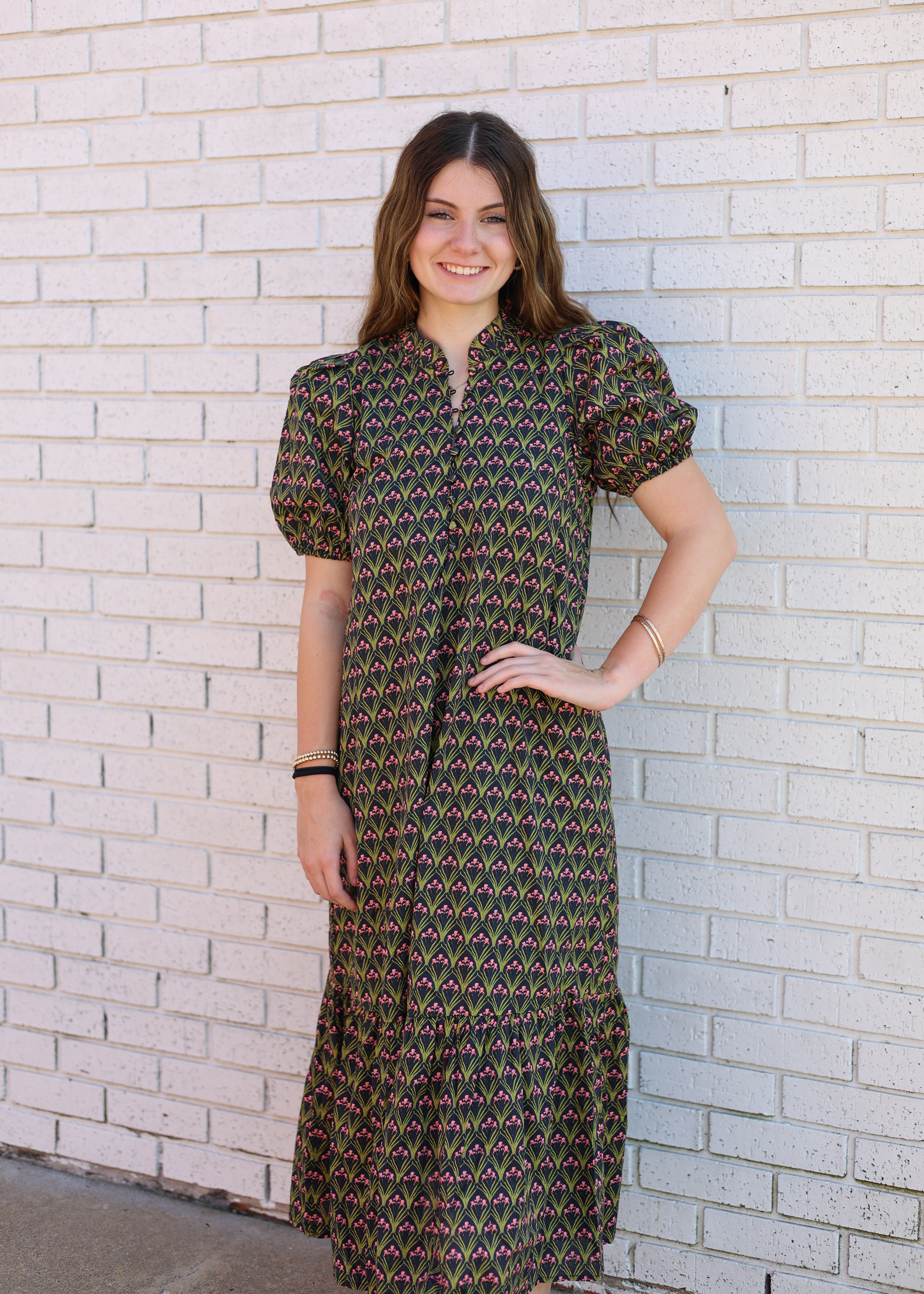 BLACK FLORAL MIDI DRESS