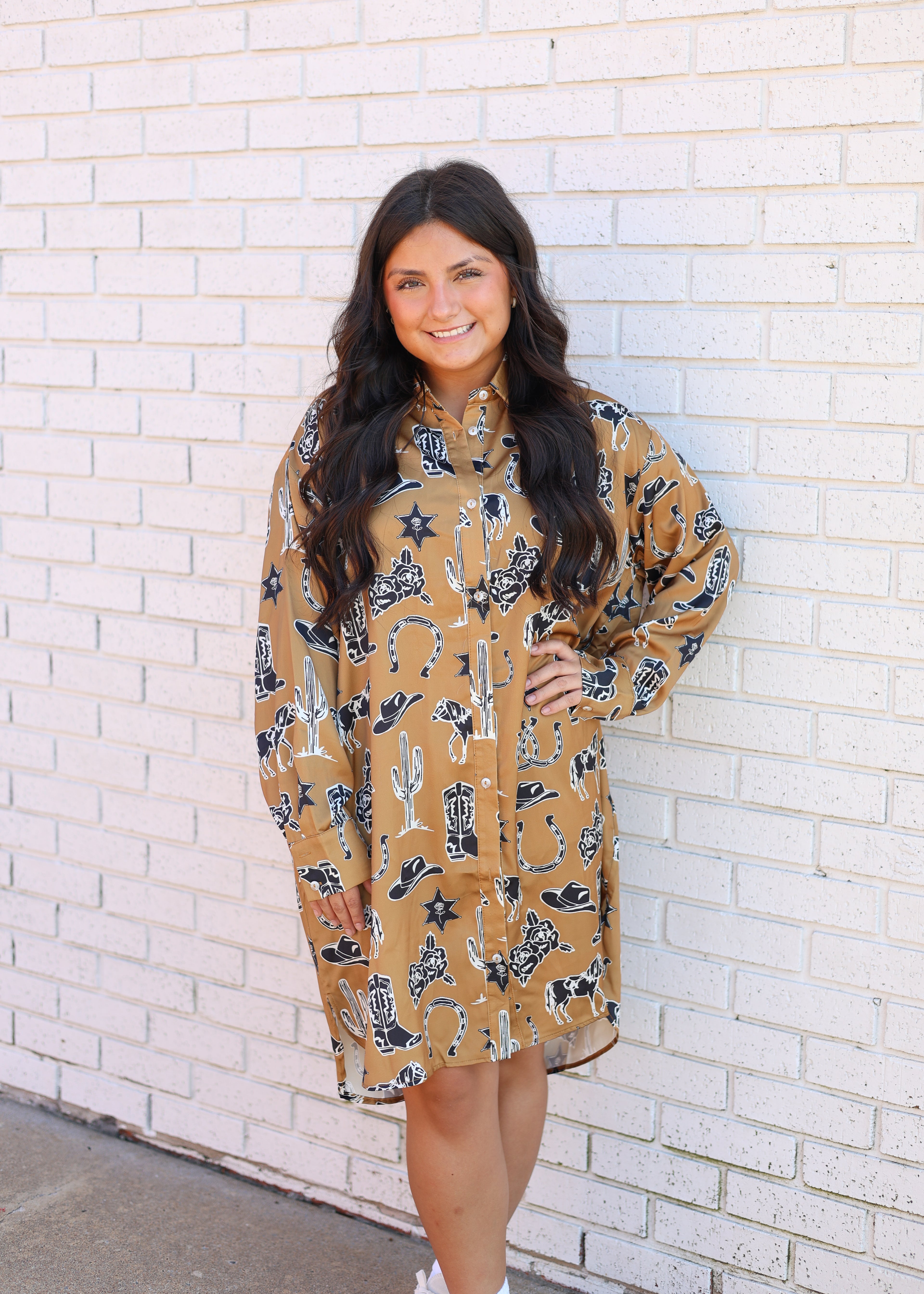 WESTERN TOFFEE INSPIRED BUTTON DOWN SHIRT DRESS