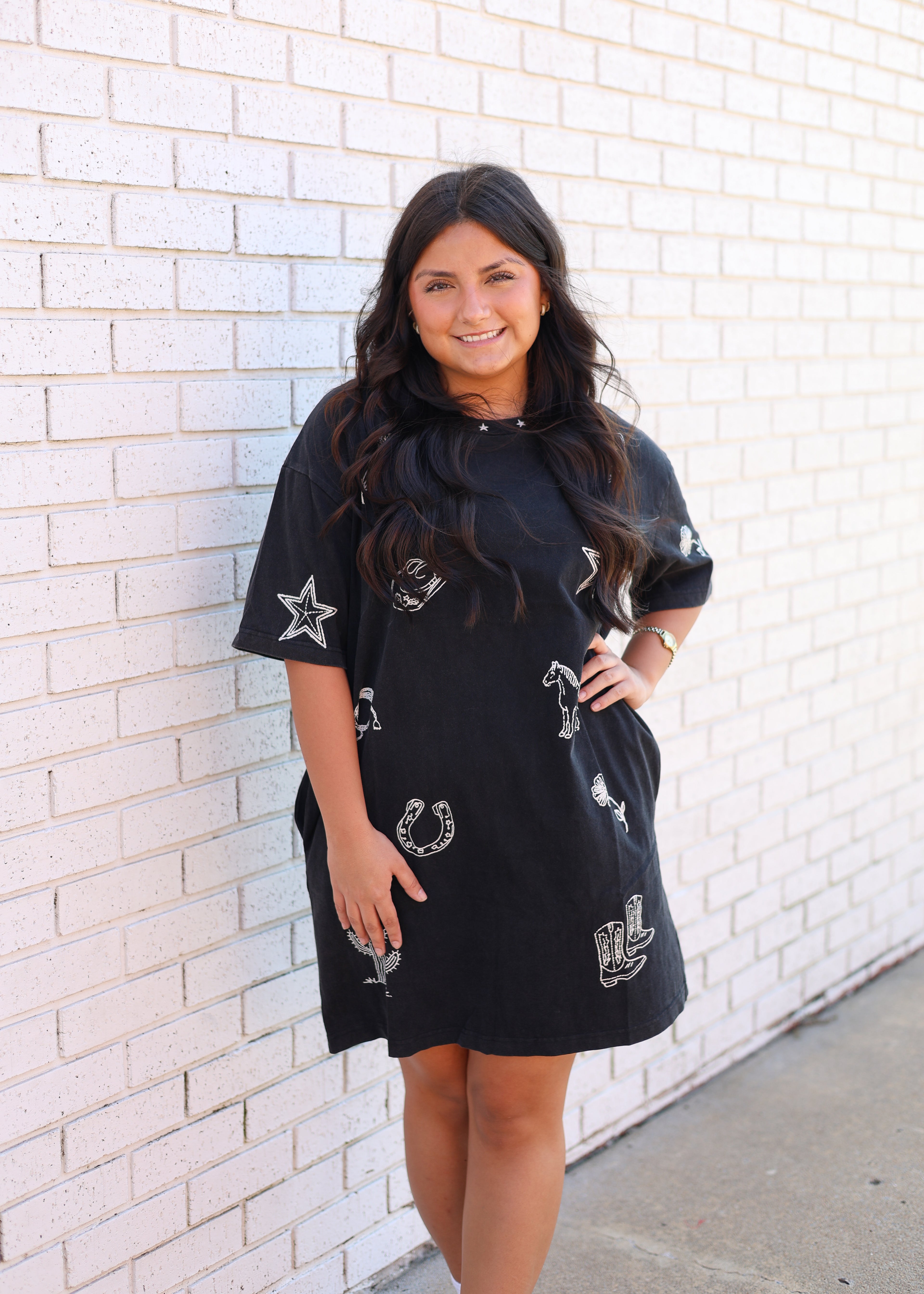 SNOW WASH WESTERN INSPIRED T-SHIRT DRESS ASH BLACK