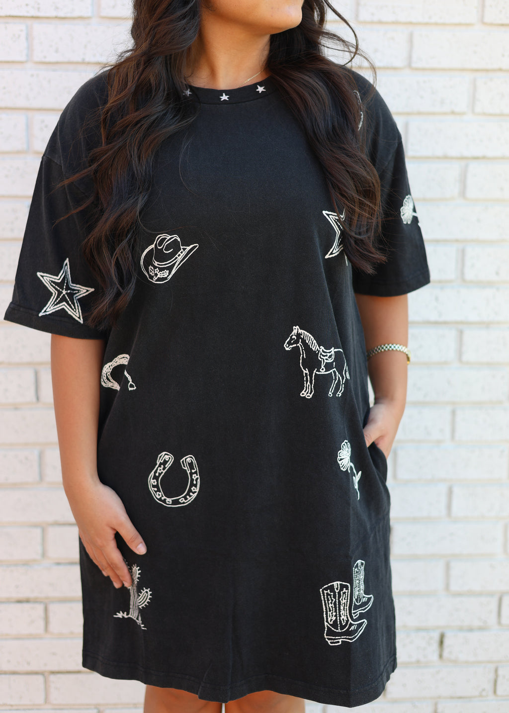 SNOW WASH WESTERN INSPIRED T-SHIRT DRESS ASH BLACK