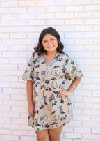 WESTERN INSPIRED NOTCHED NECK MINI DRESS COWBOY LATTE