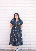 BLACK FLORAL PRINT FRONT ZIP MIDI DRESS