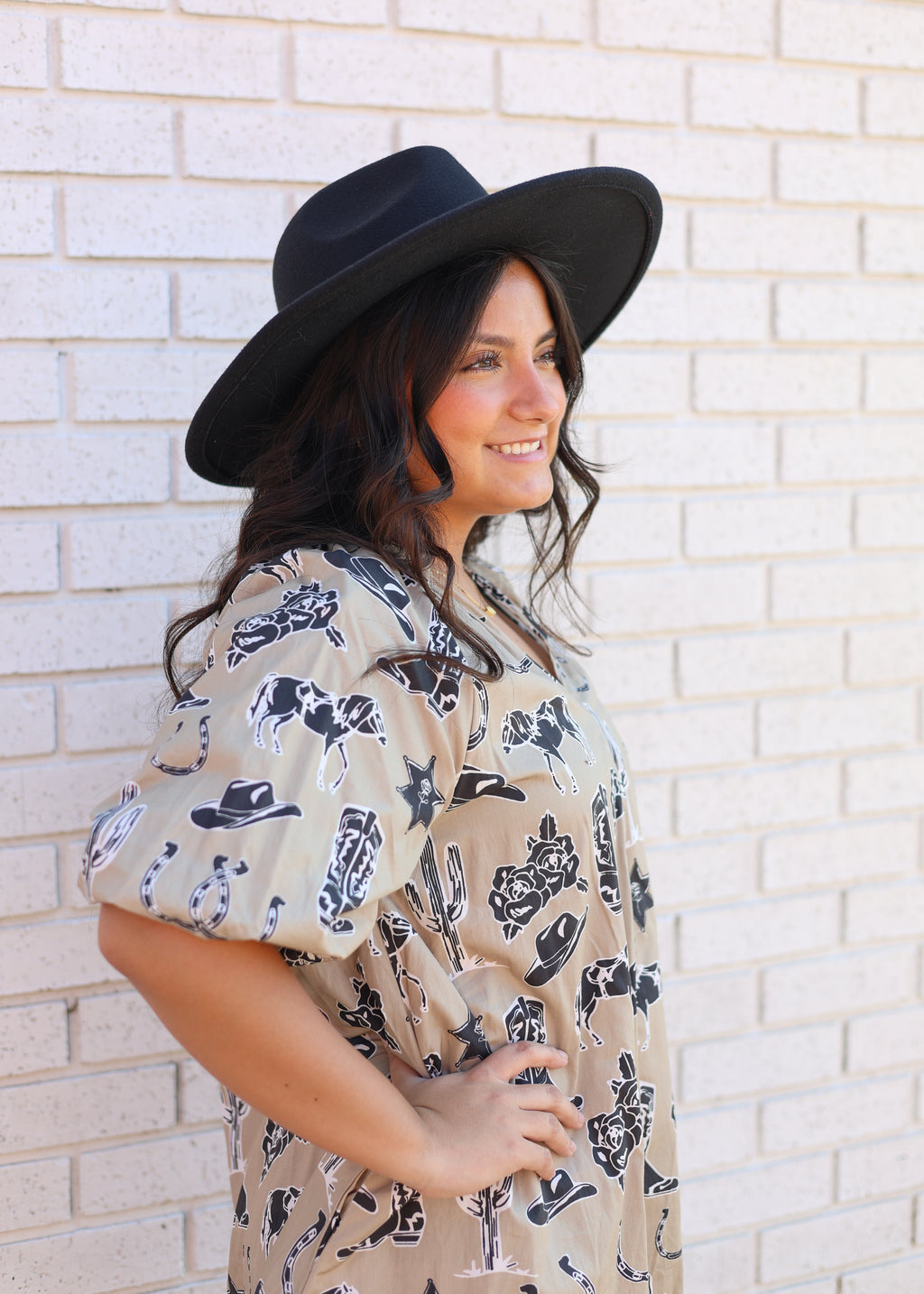 WESTERN INSPIRED NOTCHED NECK MINI DRESS COWBOY LATTE