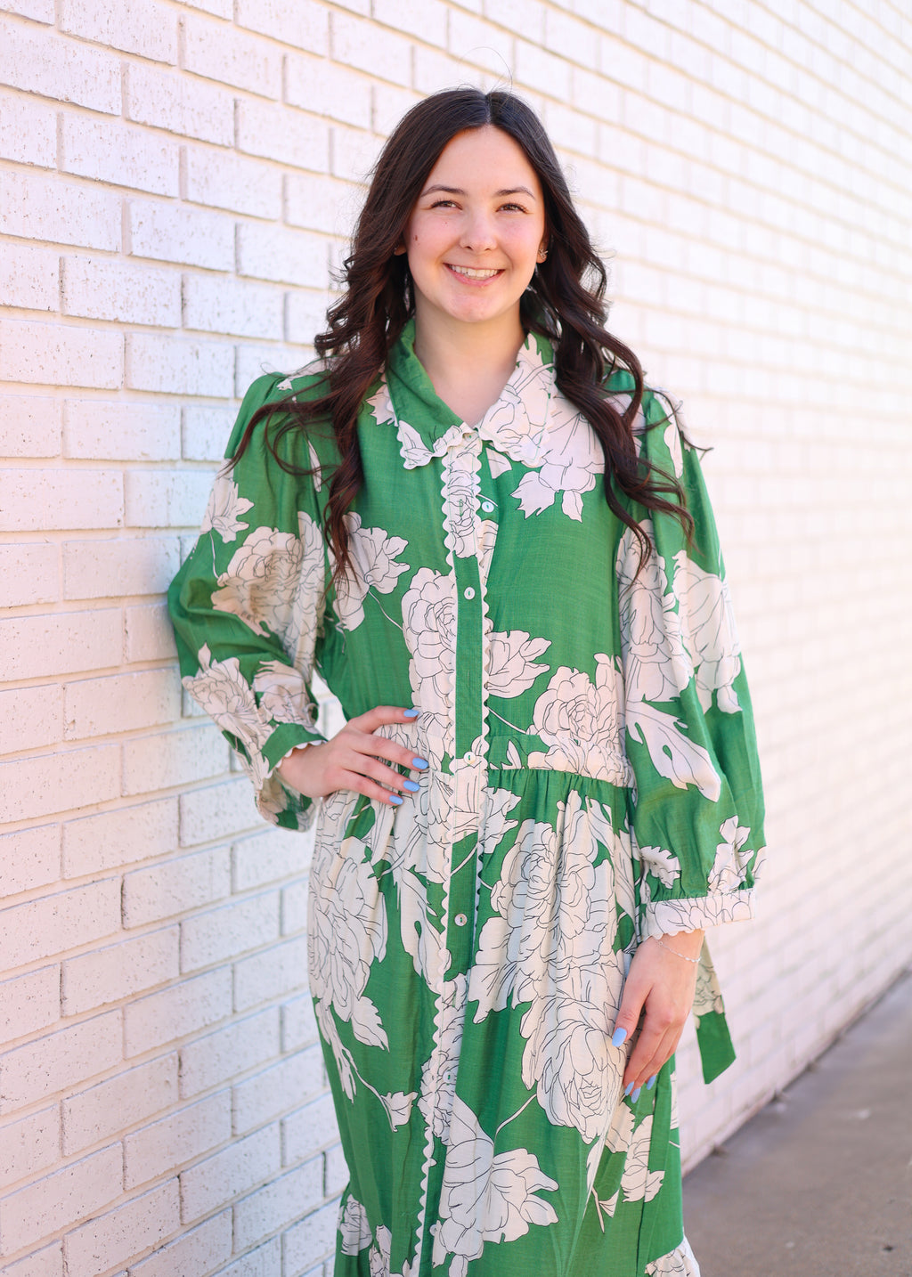 GREEN WHITE FLORAL MAXI DRESS
