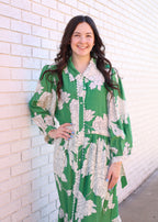 GREEN WHITE FLORAL MAXI DRESS