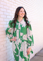 GREEN WHITE FLORAL MAXI DRESS