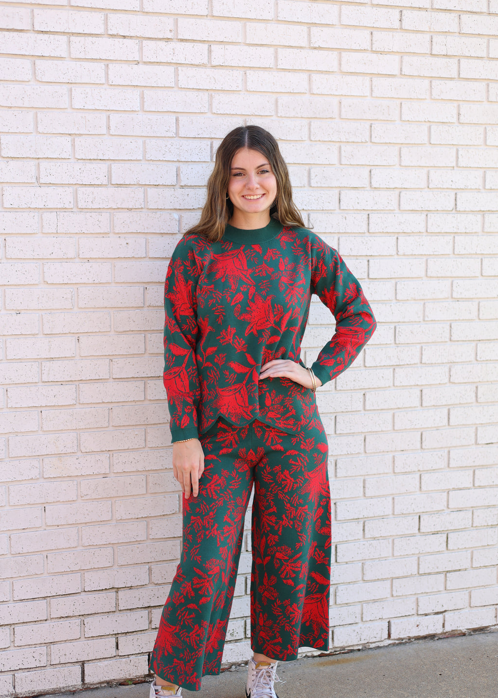 GREEN & RED JACQUARD 2PC SWEATER & PANT SET