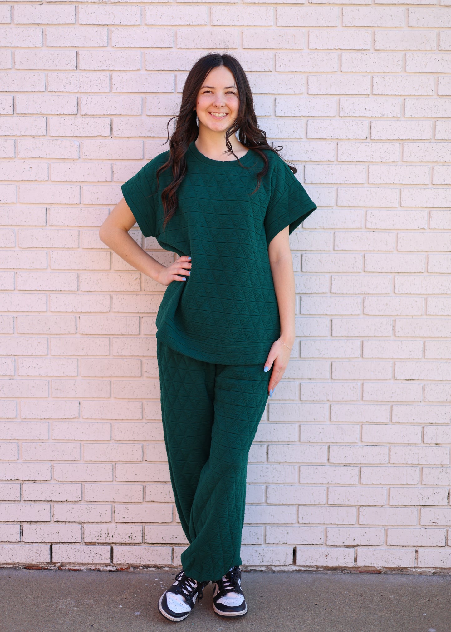 QUILTED 2PC JOGGER SET - FOREST GREEN