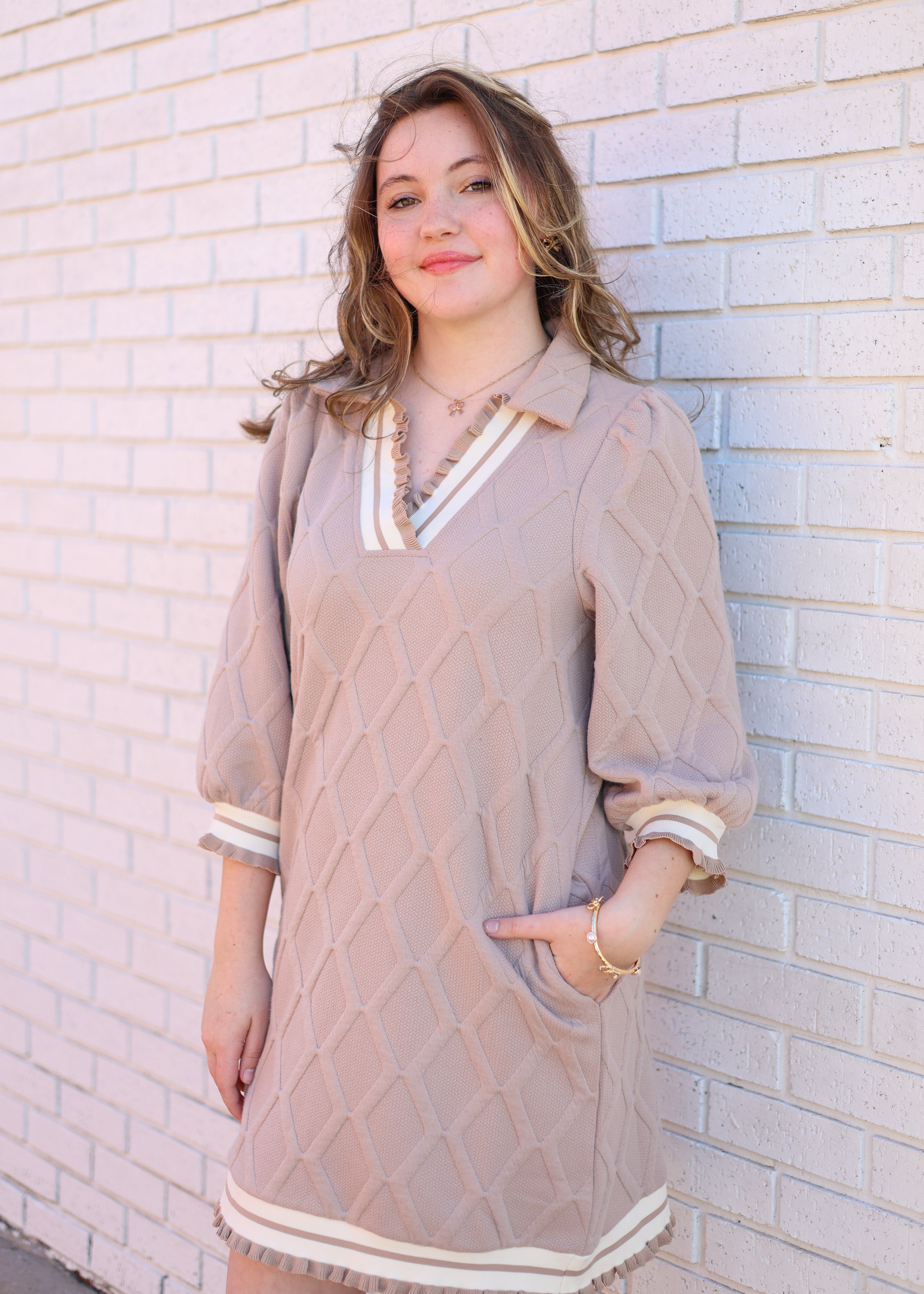 TAUPE TEXTURED DRESS