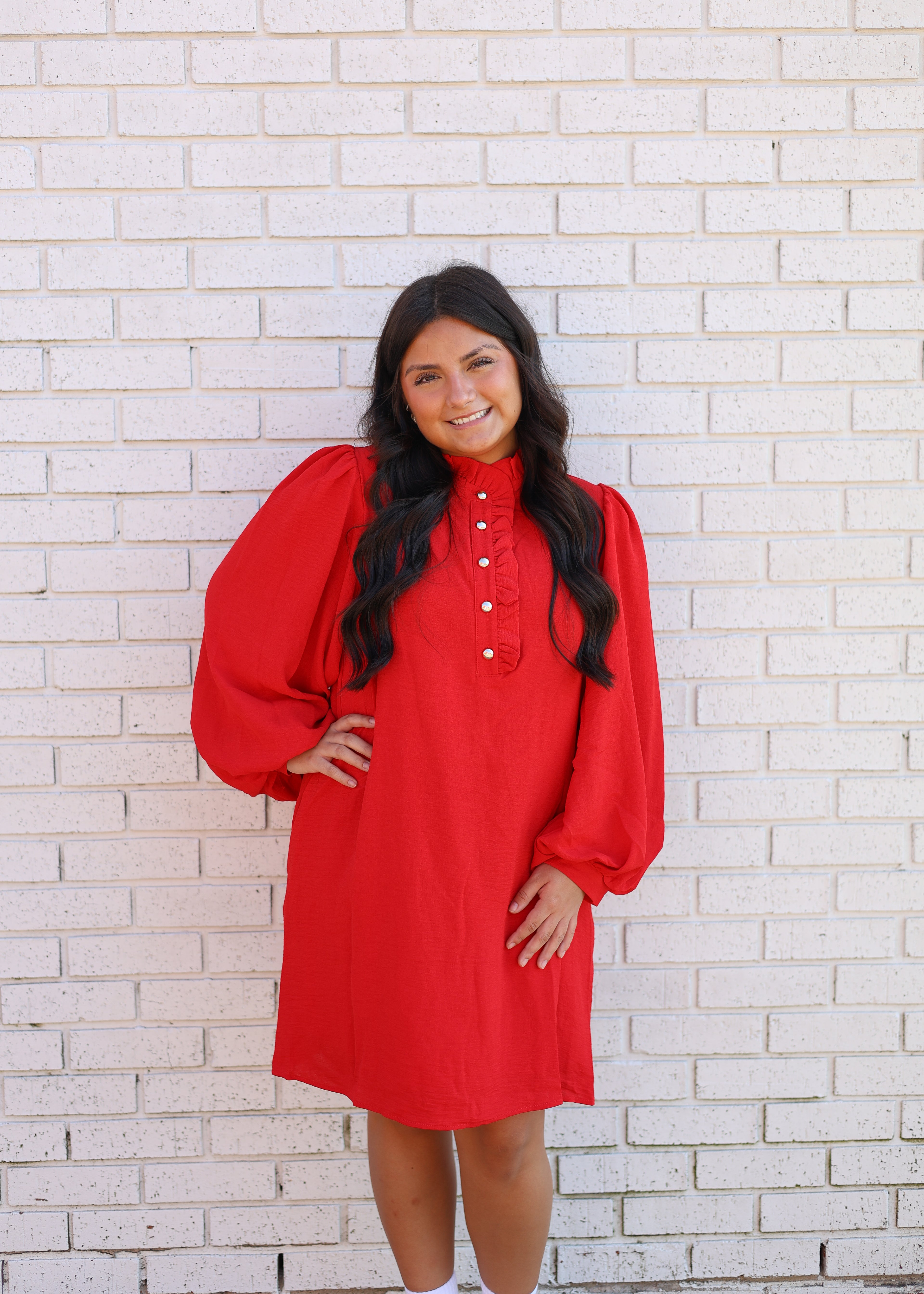 RED PUFF SLEEVE MINI DRESS