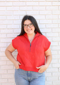 RED HALF ZIP SLEEVELESS QUILTED VEST