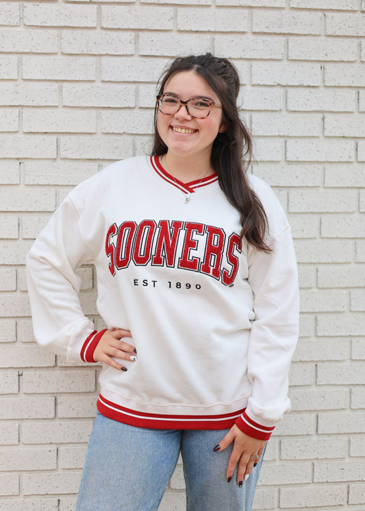 OKLAHOMA ALLEN CHENILLE VARSITY VNECK SWEATSHIRT