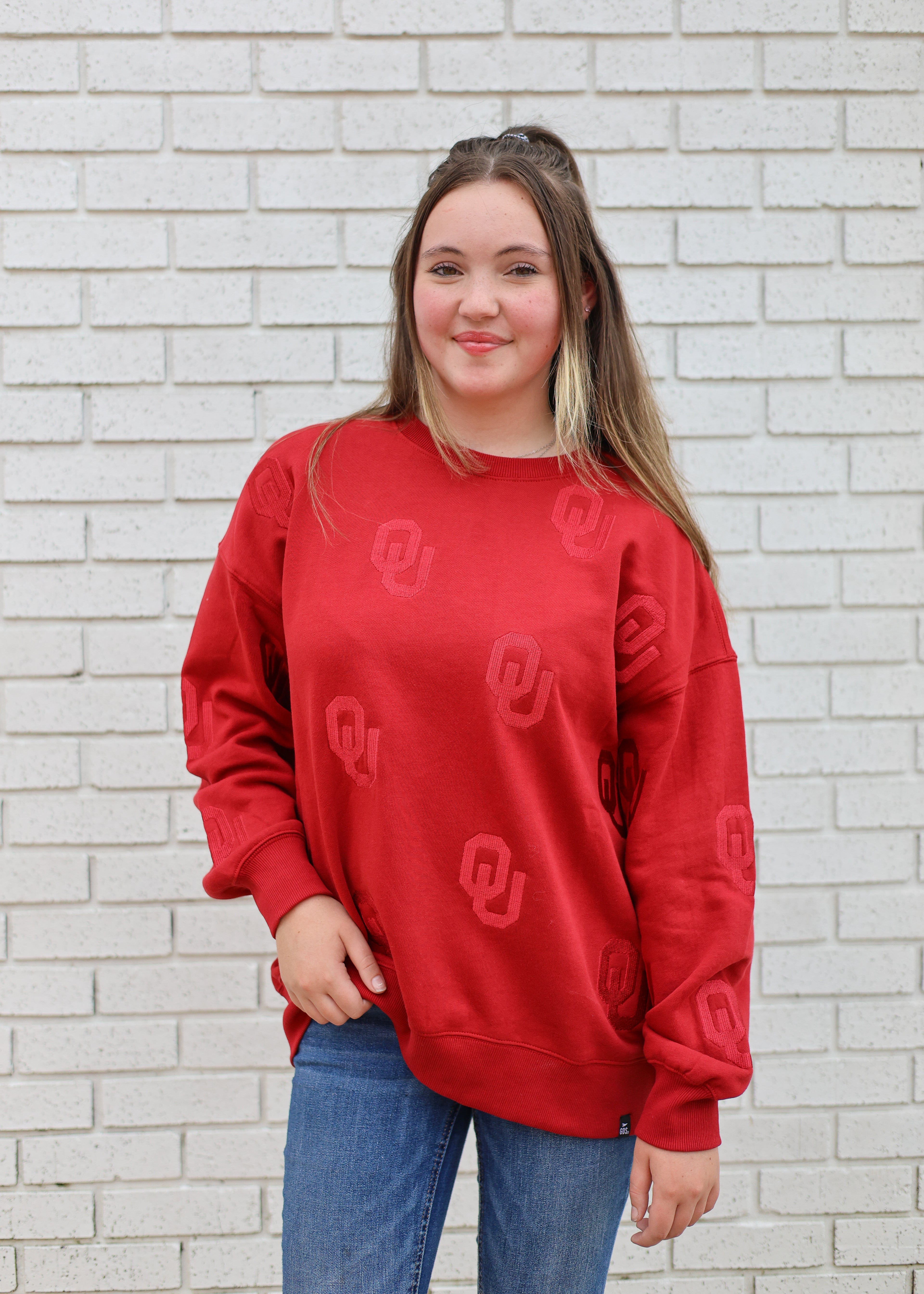 Oklahoma Ritter Repeat Lantern Sleeve Crew