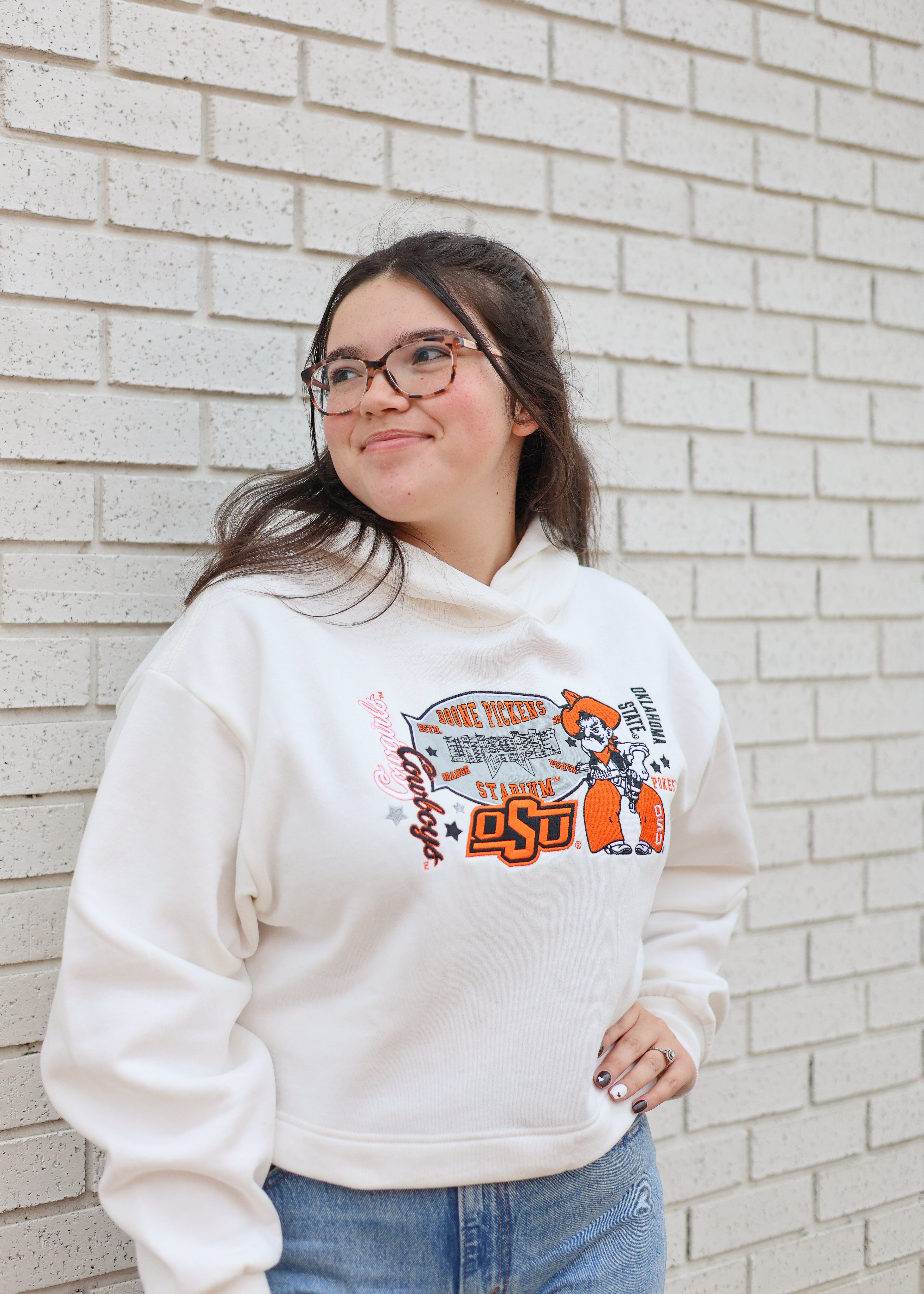 OK State Layer Patch Luxe Crop Hoodie