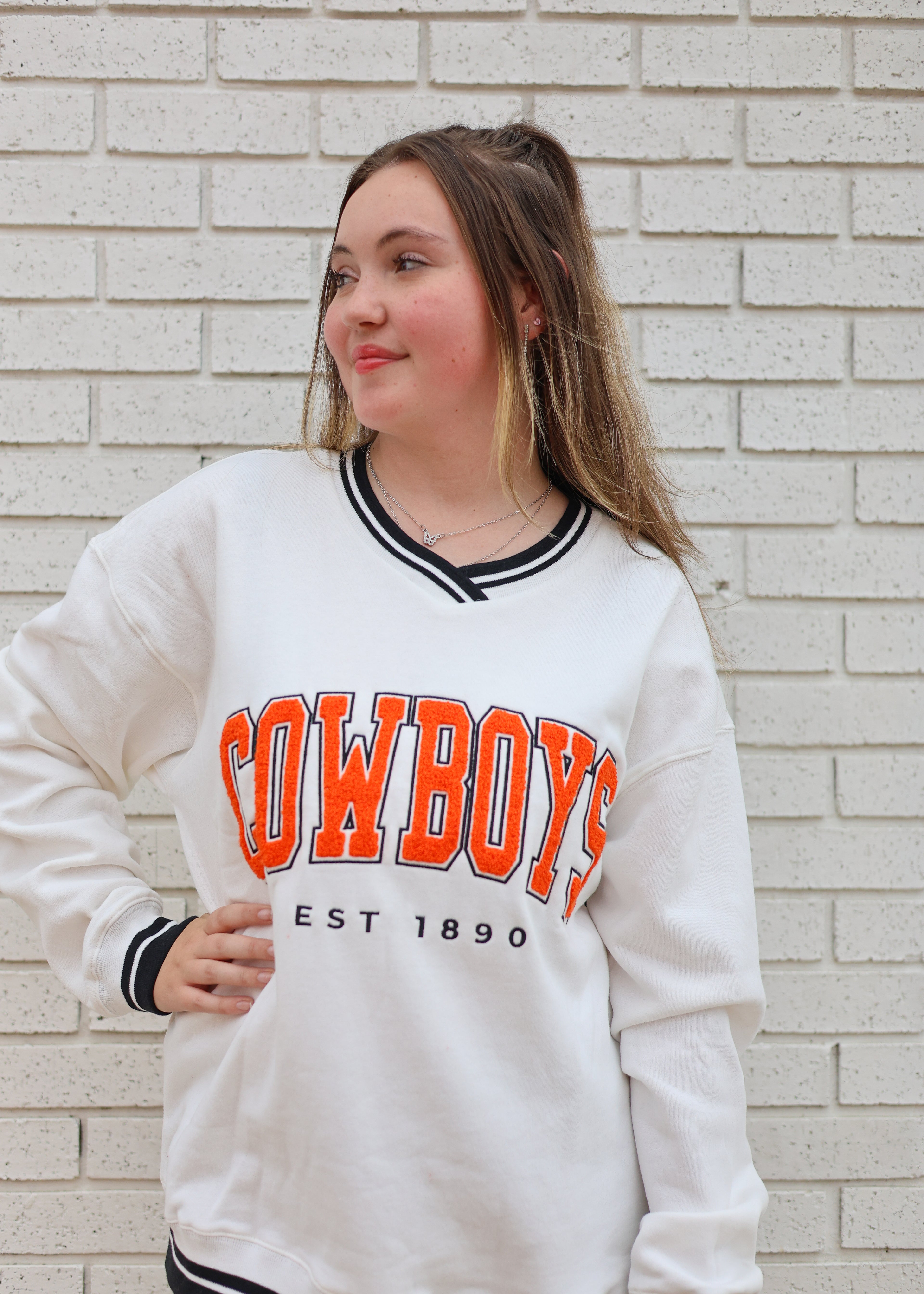 OK STATE ALLEN CHENILLE VARSITY VNECK SWEATSHIRT