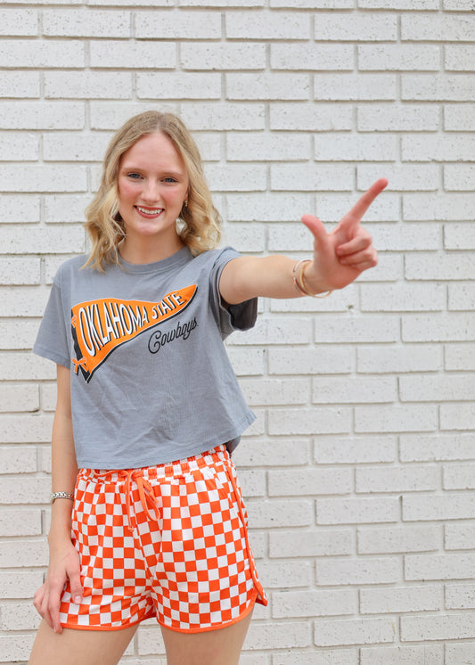 GREY PENNANT WAVE TEE - OK STATE COWBOYS