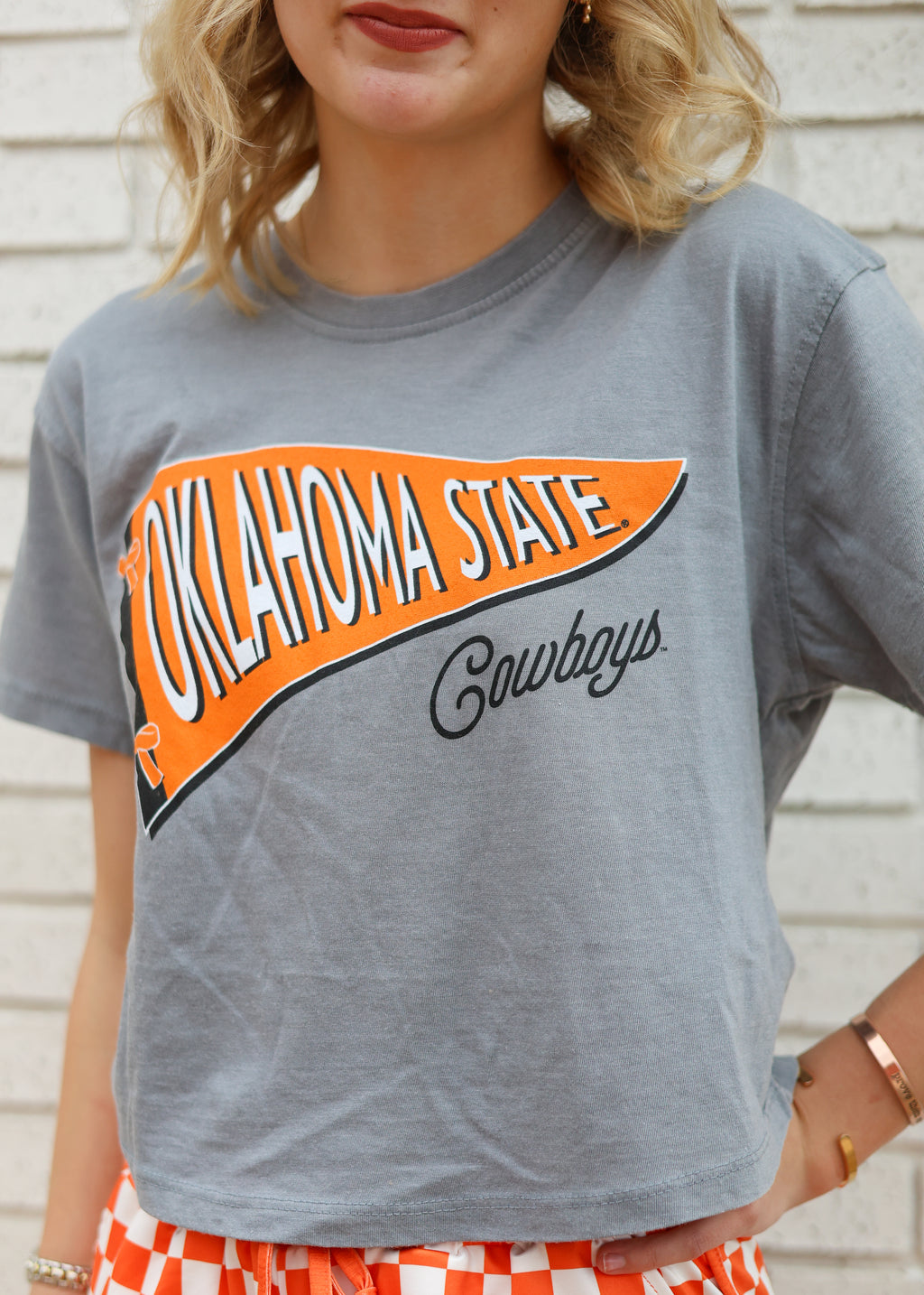 Oklahoma State University Pennant Crop Tee