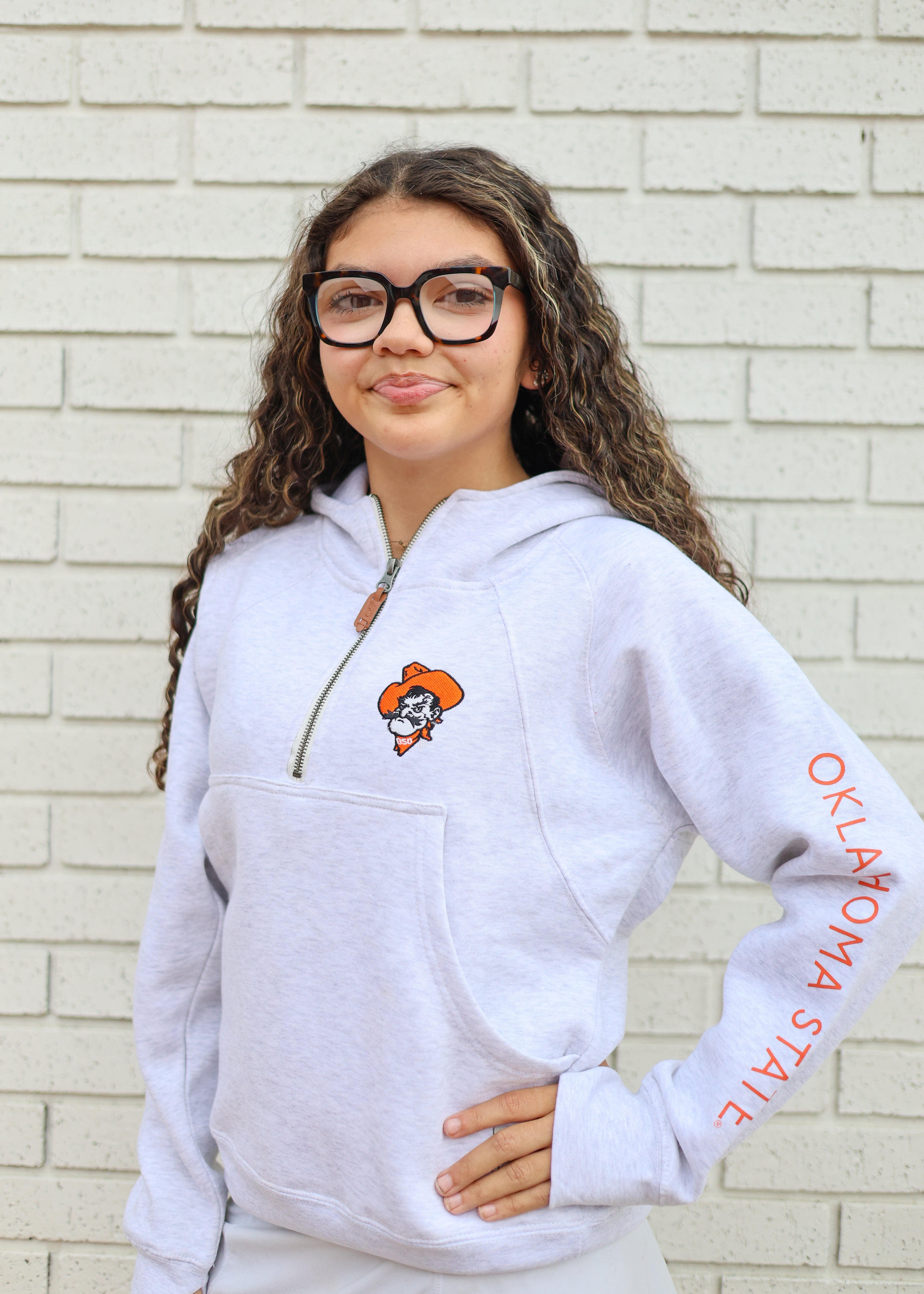 OSU EMBROIDERED 1/2 ZIP HOODIE WITH POCKET