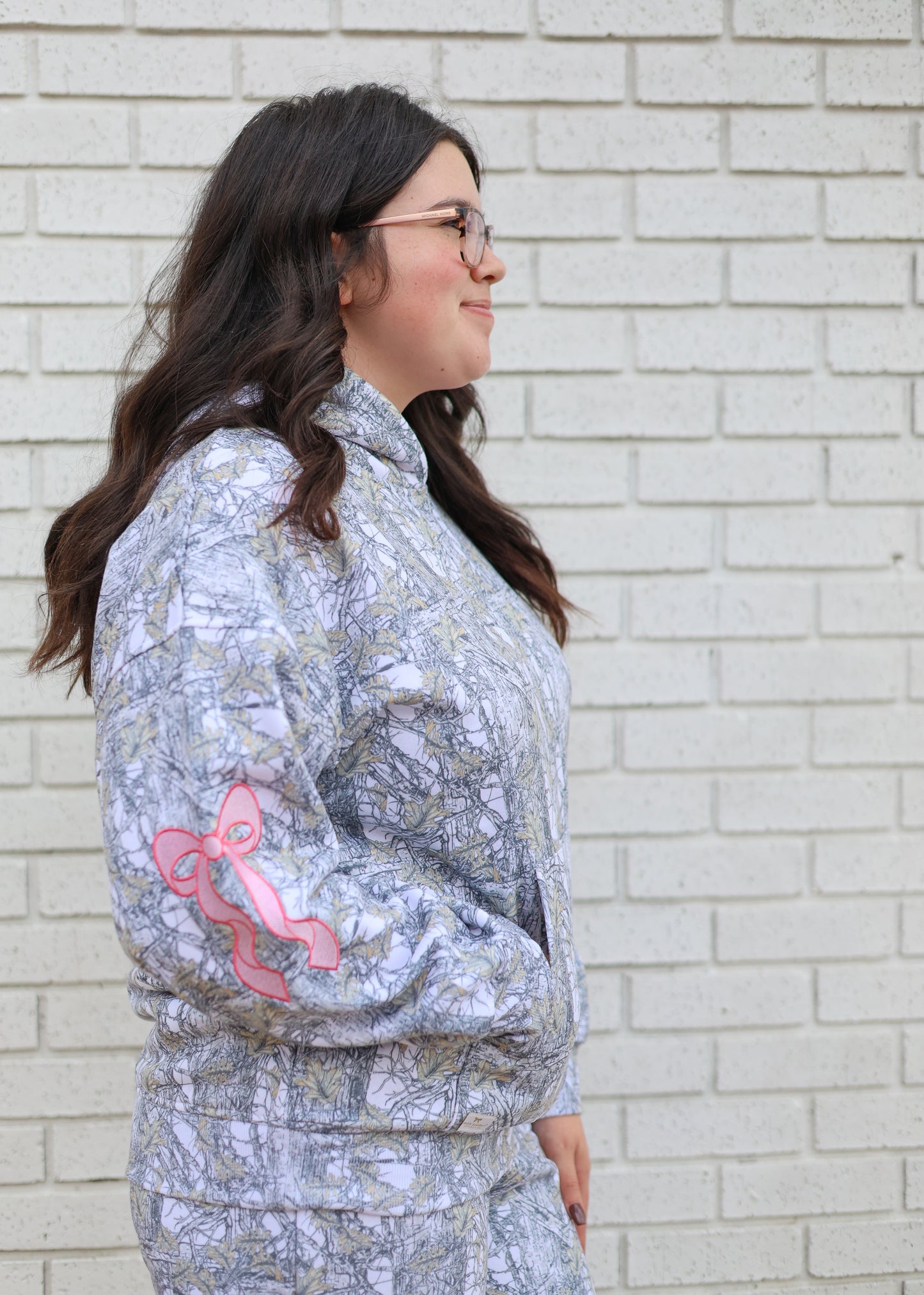 ALICE CAMO HOODIE WITH PINK BOWS