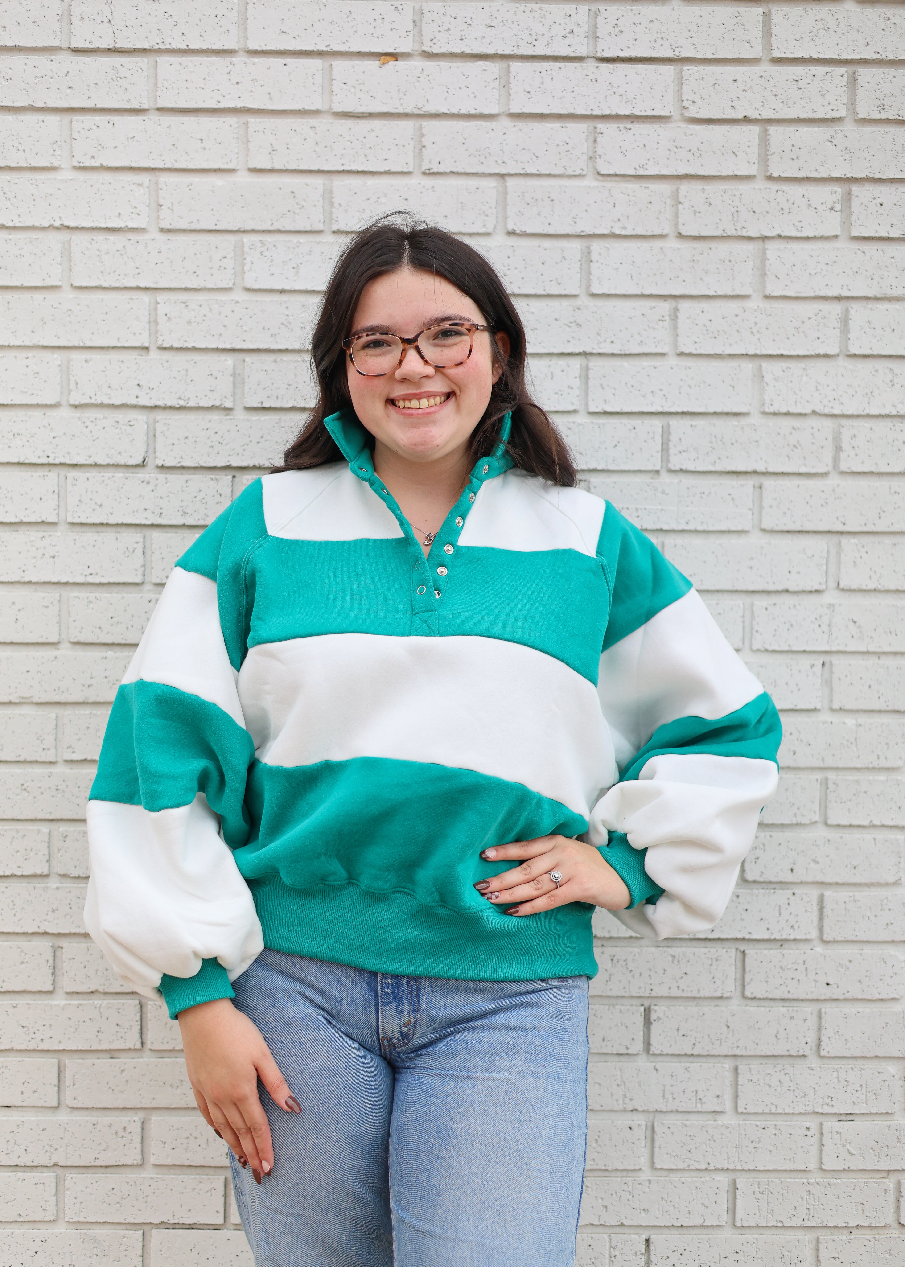EVERLY STRIPED PULLOVER - GREEN/WHITE