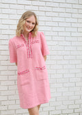 PINK TWEED TRIM DETAILED POCKET & PLACKET MINI DRESS
