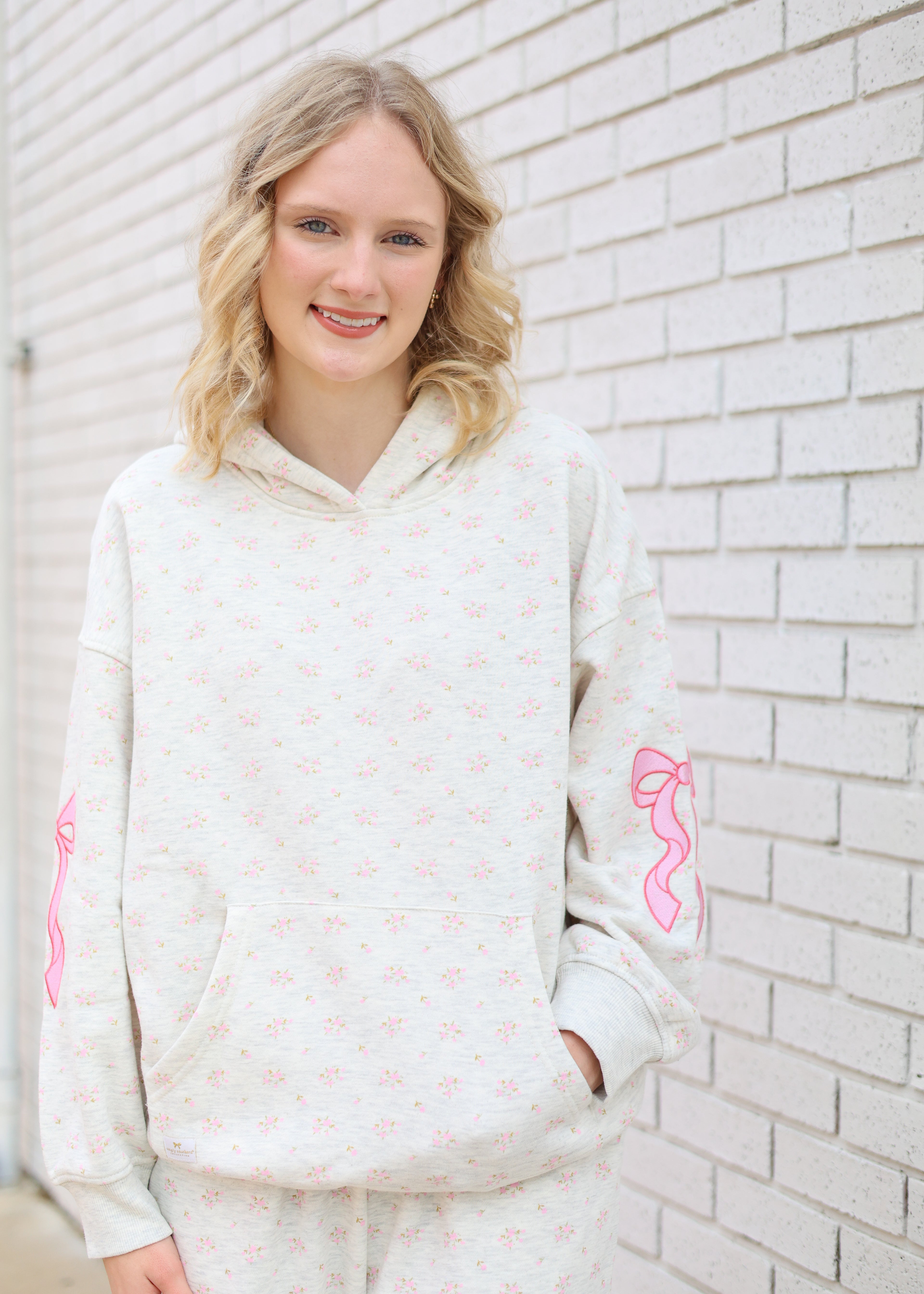 ALICE FLORAL HOODIE WITH PINK BOWS