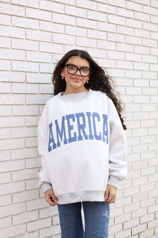 VINTAGE USA/AMERICA REVERSIBLE MOCKNECK SWEATSHIRT HEATHER GRAY