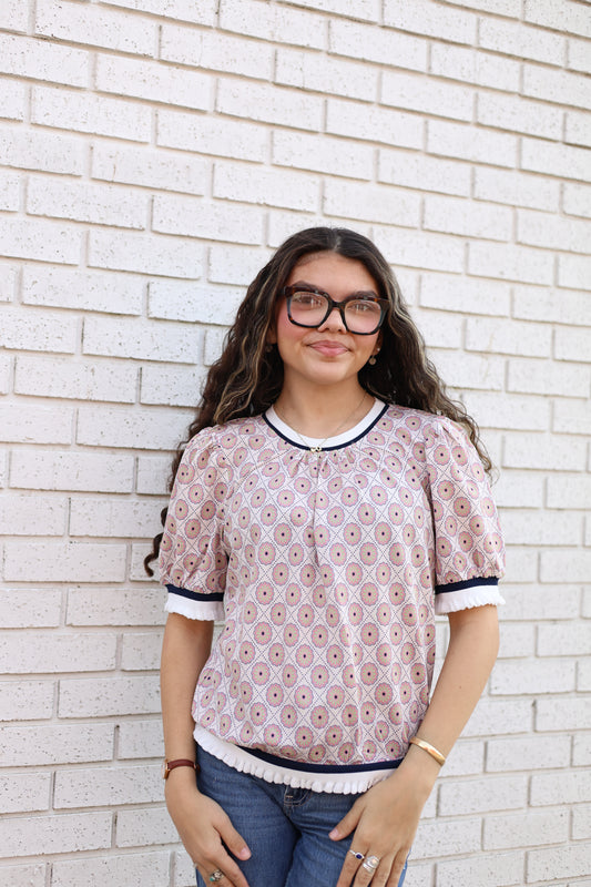 MAUVE STRIPE RIBBED KNIT DETAILED TOP