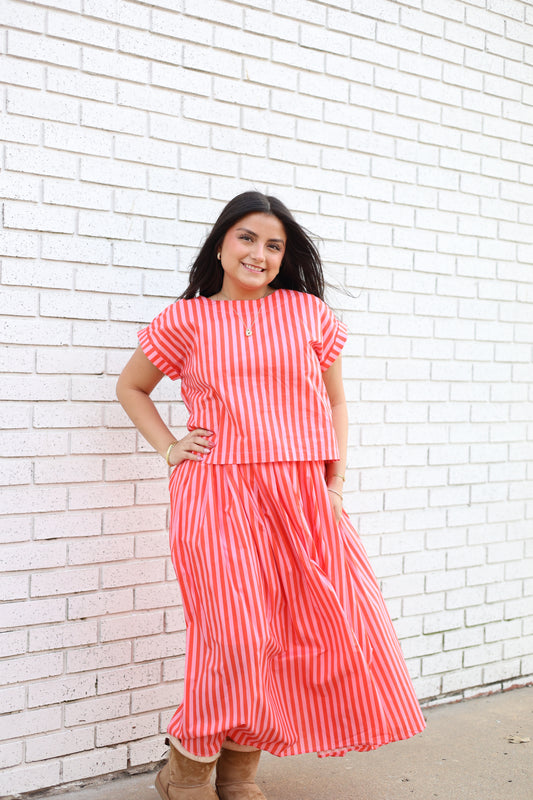 STRIPED MIDI SKIRT AND TOP 2 PC. SET
