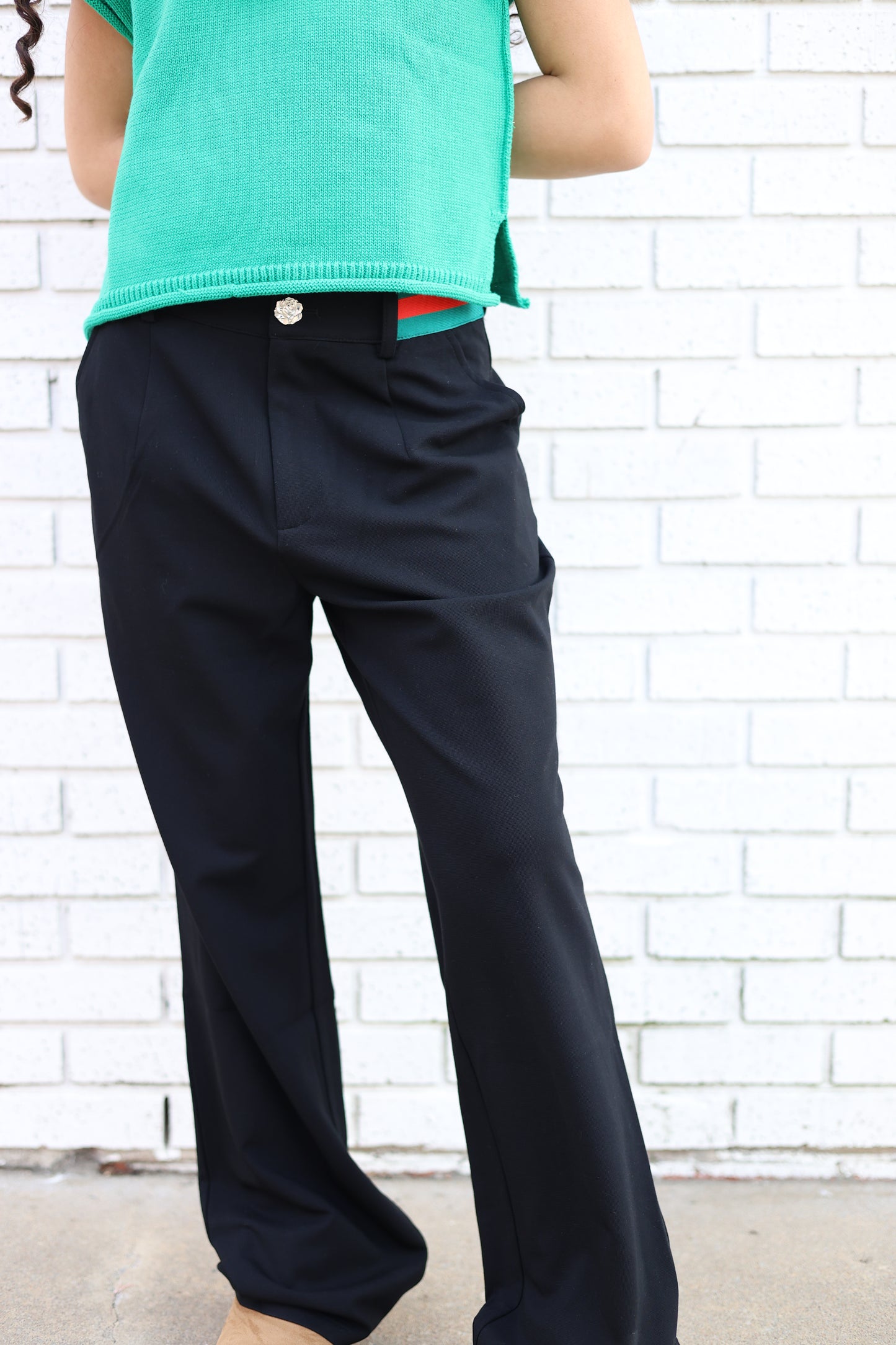 BLACK PANTS WITH RED GREEN WAISTBAND