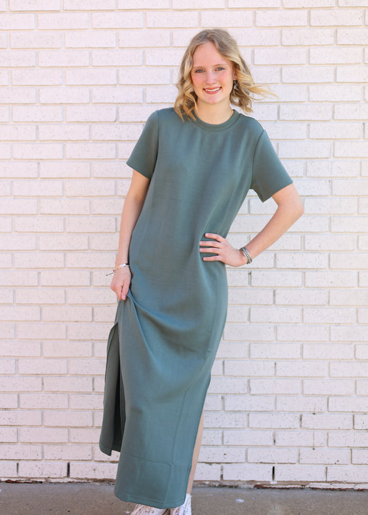 SCUBA MAXI DRESS - SAGE LEAF