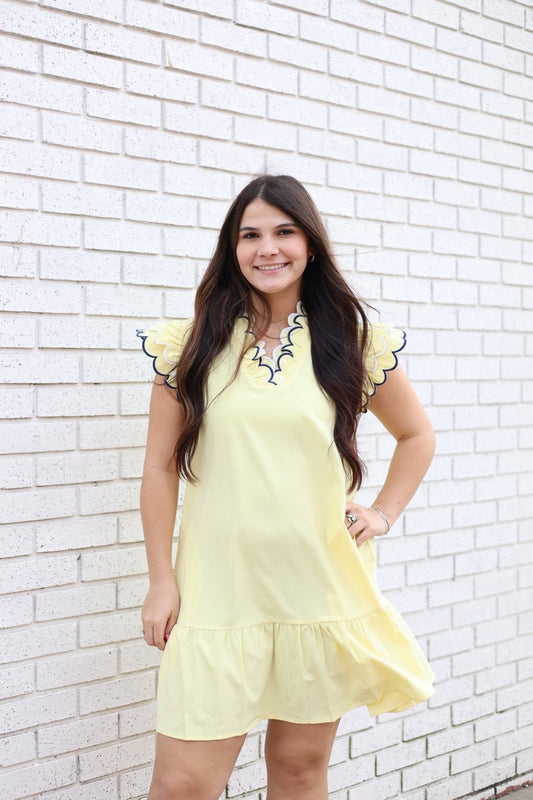 LAYERED RUFFLE CAP SLEEVES WITH SCALLOP EDGE - BUTTER YELLOW