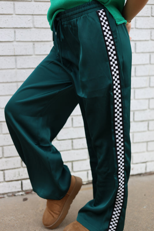 GREEN SOLID SATIN SWEATPANTS