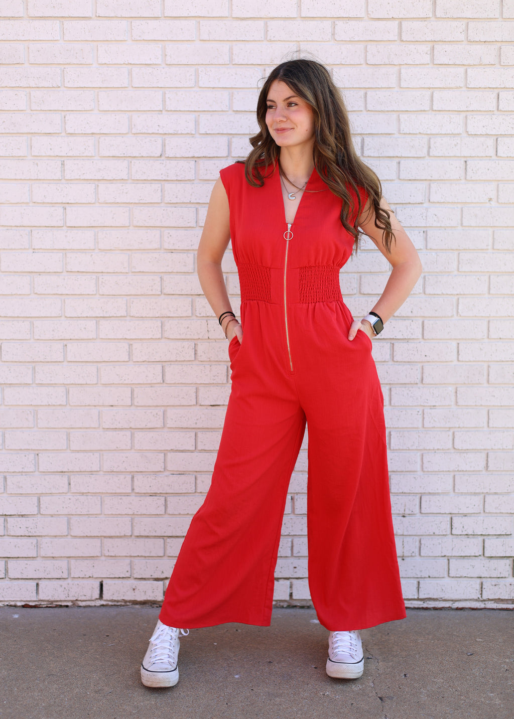 RED ROMPER W/GOLD RING ZIPPER