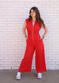 RED ROMPER W/GOLD RING ZIPPER