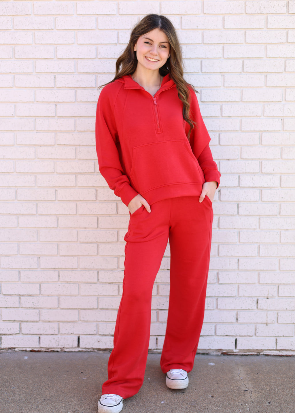 TRUE RED 2PC SCUBA QUARTER ZIP HOODIE JACKET & PANT SET