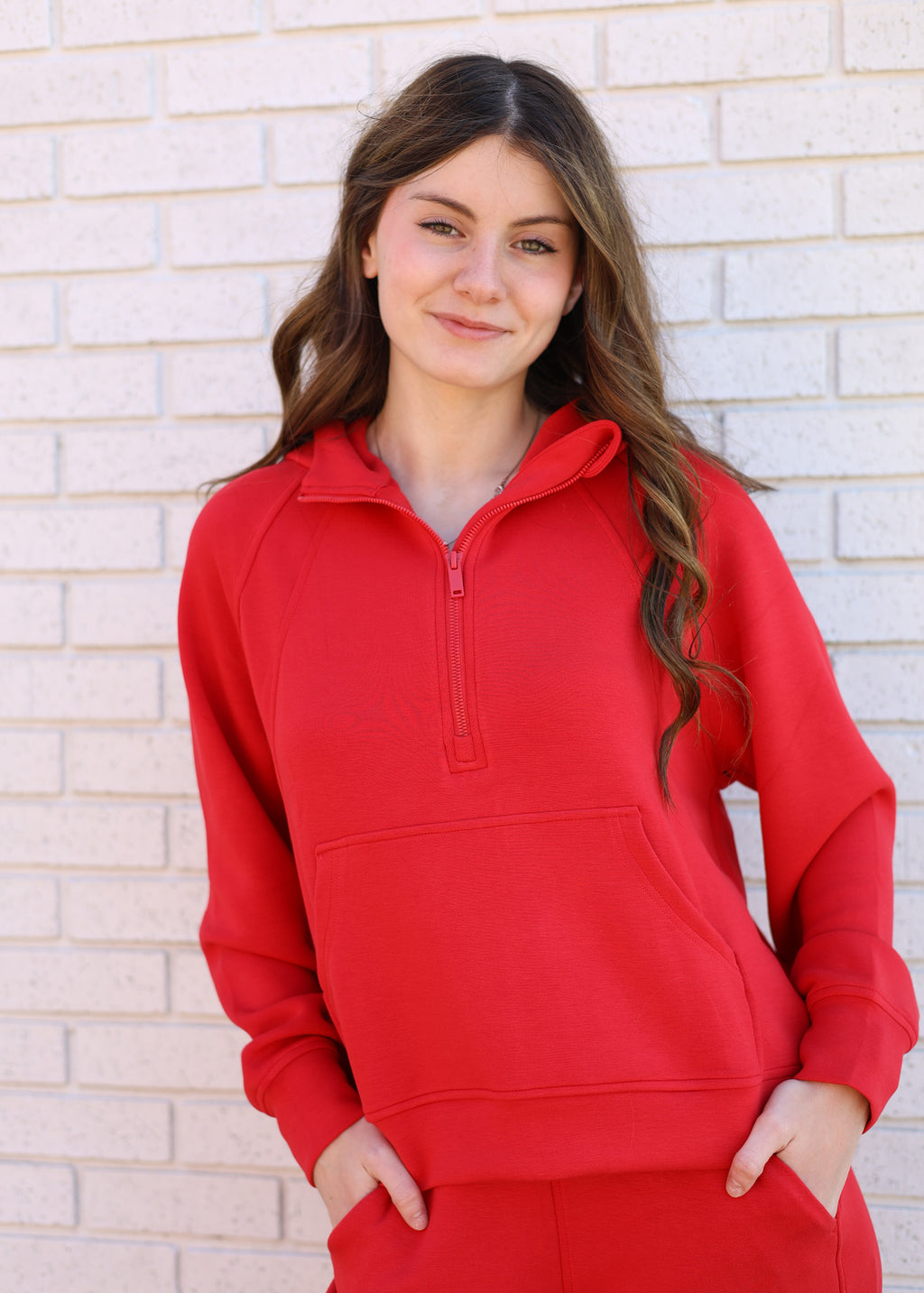 TRUE RED 2PC SCUBA QUARTER ZIP HOODIE JACKET & PANT SET