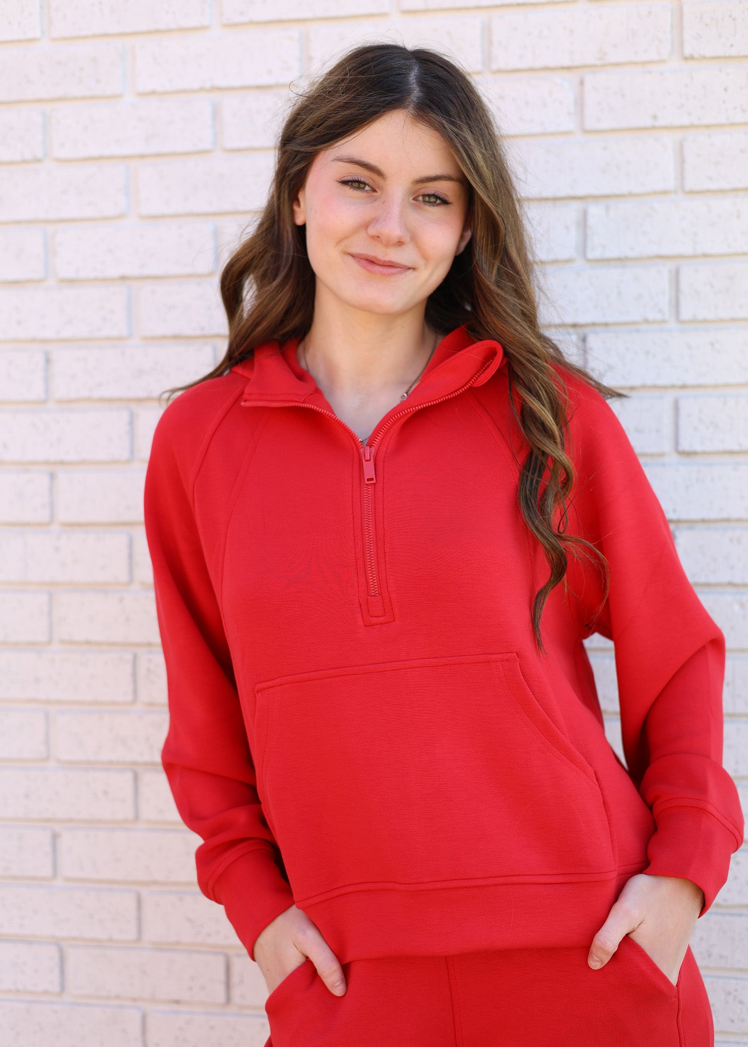 TRUE RED 2PC SCUBA QUARTER ZIP HOODIE JACKET & PANT SET