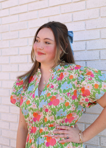 MARIGOLD FLORAL PRINT TIERED DRESS