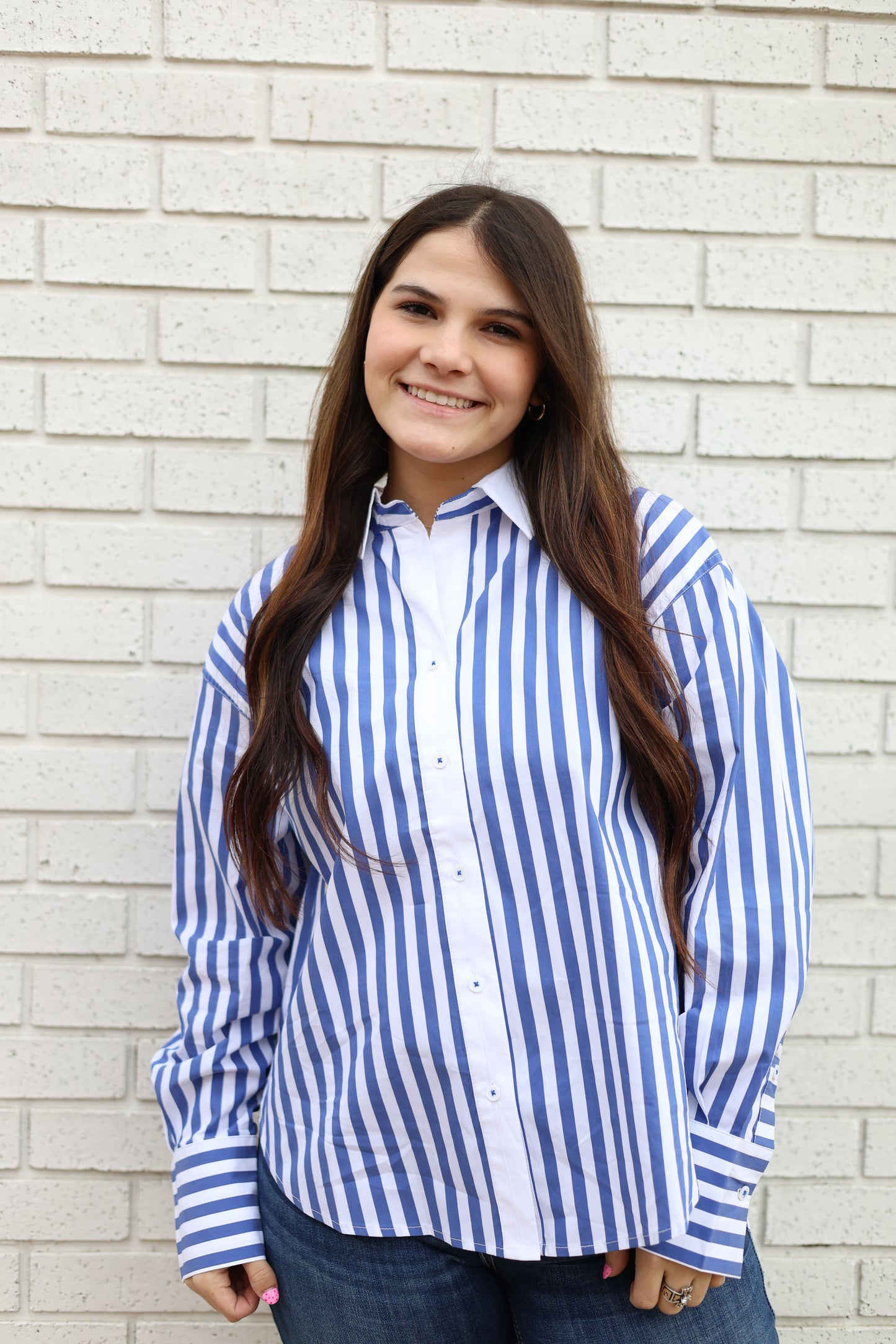 BLUE & WHITE STRIPED POPLIN SHIRT