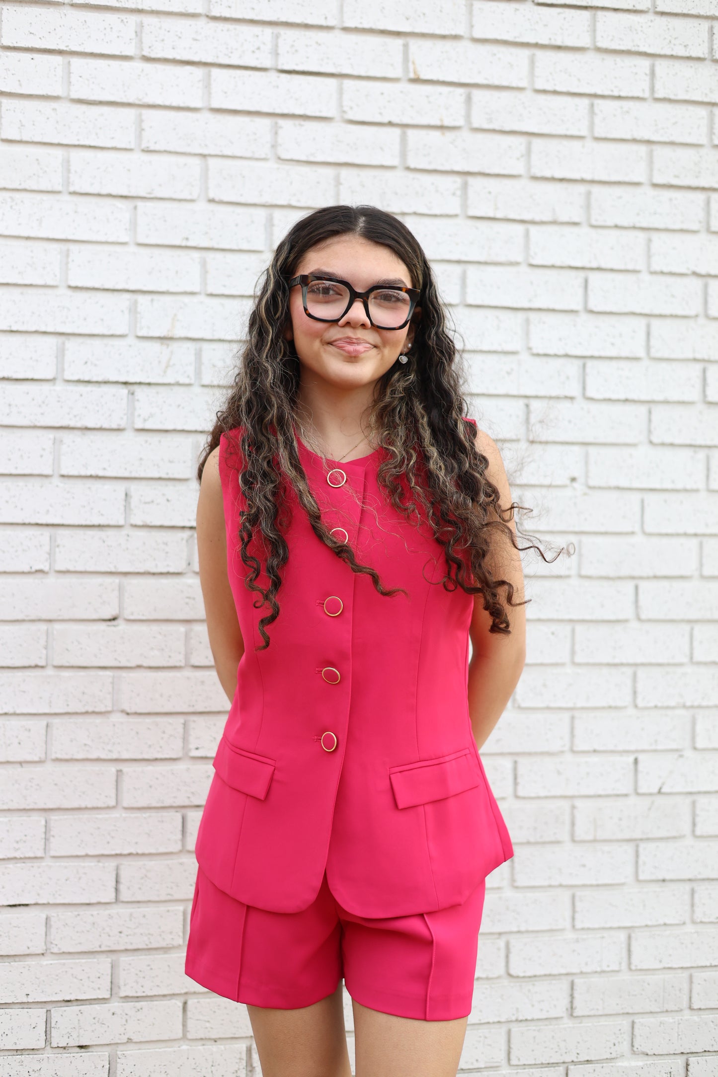 MINI SHORTS AND SLEEVELESS TOP WITH BUTTONS 2 PC. SET - SCARLETT