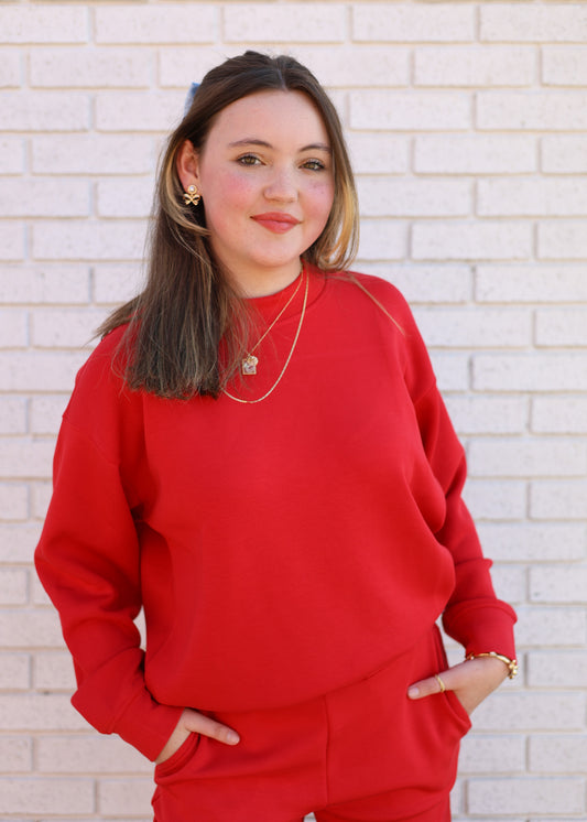 SCUBA MOCK NECK PULLOVER - TRUE RED