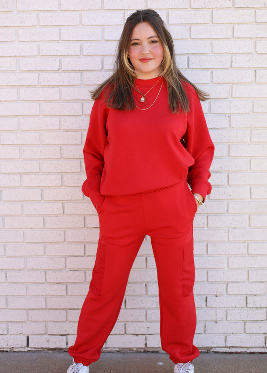 SCUBA PINTUCK PANTS - TRUE RED