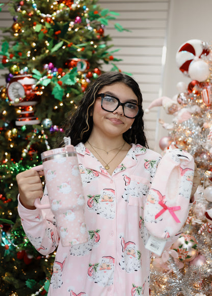 VINTAGE BLUSH ST. NICK BUTTON DOWN LOUNGEWEAR SET